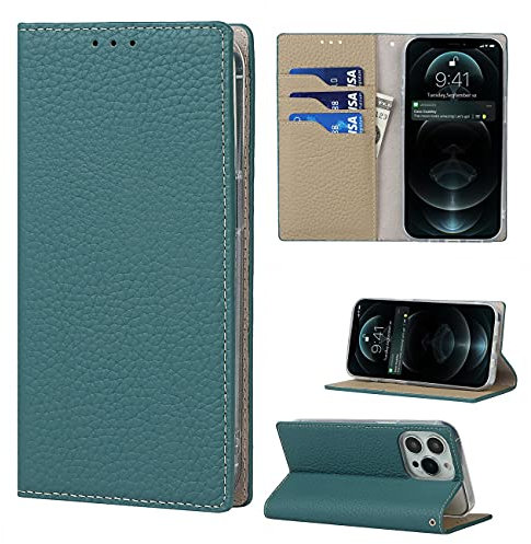 Copmob Coque iPhone 13 Pro avec Cordon,Cuir véritable Flip Portefeuille Étui en Cuir,[3 Porte Cartes][Magnetique][RFID Blocker],Housse Case Protection Etui pour iPhone 13 Pro - Bleu Ciel