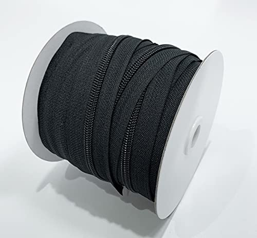 15 Meter durchgehender Reißverschluss aus Nylon, mit 10 Schiebern aus Metall #10, Reißverschluss zum Nähen an Kleidung, Basteln, Nähen, schwarzer Reißverschluss, (15 m, 332)