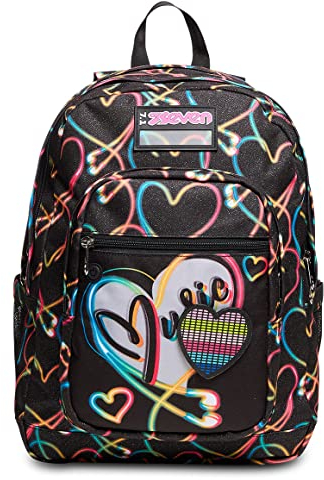 Seven Schulrucksack Freethink – Yourself Girl Mädchen – Schwarz, Rosa – Doppelfach mit Herz – Flaschenhalter, mehrfarbig, Taglia unica, Casual
