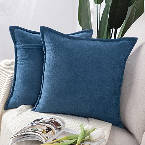 Madizz 2er Set kurzen Chenille Zierkissenbezüge weicher dekorativer Kissenbezug für Sofa, Schlafzimmer Kissenhülle Denim Blau 50x50 cm Quadrat
