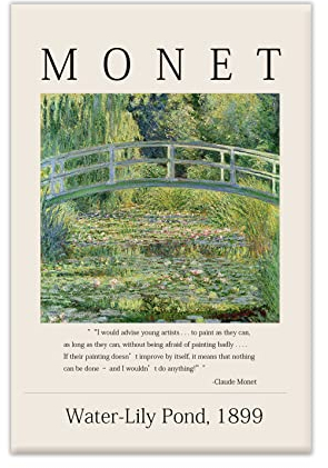 Zzuyi Claude Monet The Water Lily Pond Japanese Bridge Impressionist Kunstdruck Claude Monet Natur Landschaft Kunst Reproduktion für Wohnzimmer, Schlafzimmer, Büro, 40,6 x 61 cm, ungerahmt