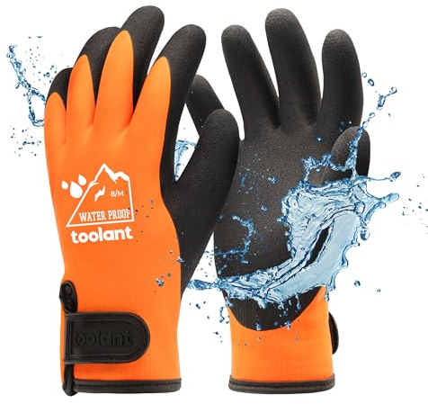 toolant 100% Waaserdichte Arbeitshandschuhe für Herren und Damen, Arbeitshandschuhe Winter für kaltes Wetter, Touchscreen, Warme Thermohandschuhe (Orange, Medium (Packung von 1))