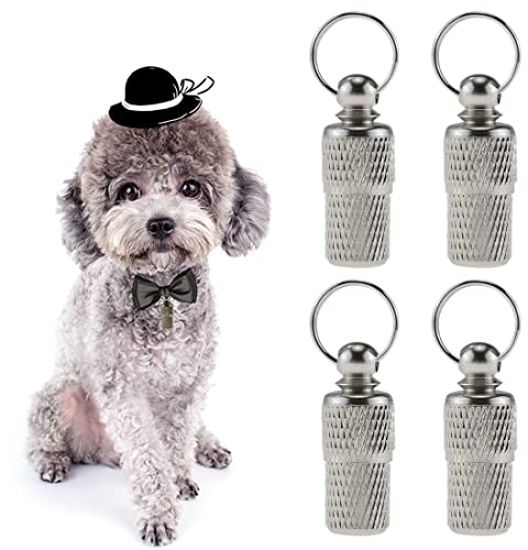 4 Stück Adressanhänger für Hunde Katzen ID Tag Hundemarke Tiermarke mit Schlüsselringe und Wasserdicht Pillendose für Katzenhalsband Hundehalsband