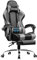 GTPLAYER Sedia da Gaming, Ergonomico Sedia da Ufficio, con Massaggiante poggiapiedi e supporto lombare, Schienale Regolabile 90-135°, Portata 150 kg, sedia per computer,Grigio