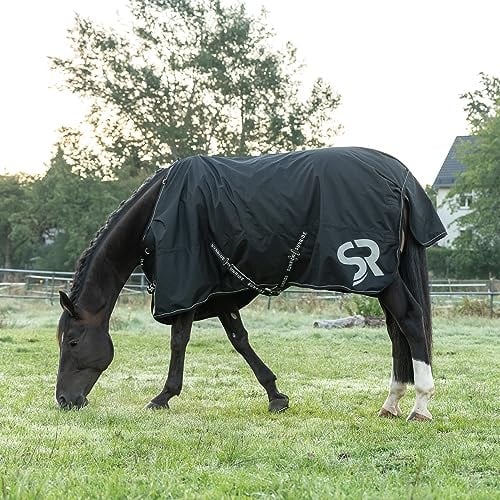 SUNRIDE Regendecke 50g für Pferde (Dublin) - mit Unterdecken kombinierbar - 100% wasserdicht - 5.000mm Wassersäule - extrem atmungsaktiv - 600D - schwarz (165cm)
