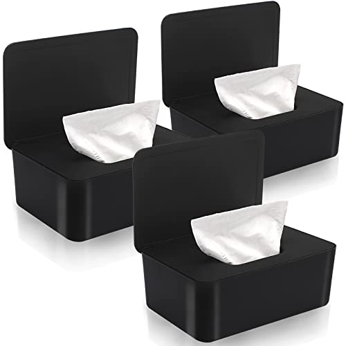 Baby Wipes Dispenser 3 Pack Wipe Holder with Lids, Keeps Wipes Fresh, Refillable Wipes Container with Sealing Design, Bathroom Tissues Wipes Case Box
