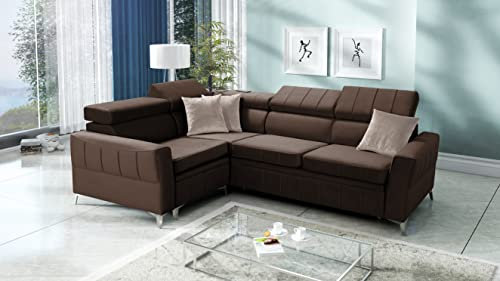 All4All Ecksofa mit Schlaffunktion Bari II 262 x 196 cm - Eckcouch mit Bettkasten - Sofa in L-Form - Schlafsofa Klein - Linke Seite - Braun - Modern - Velvetstoff 26