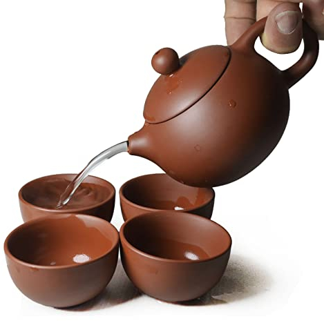 Ton-Teekanne mit 4 Tassen, traditionelle, chinesische kleine Teekanne mit Teetasse, Kung-Fu-Teeset, Rot