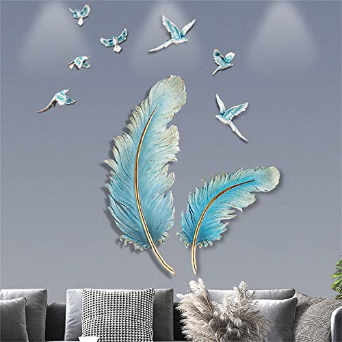 Distressed Metal Feather Wanddekoration, 3D-Feder-Wanddekoration mit 7 fliegenden Vögeln, Wandskulptur, für Wohnzimmer-Eingangsbereich-Dekoration