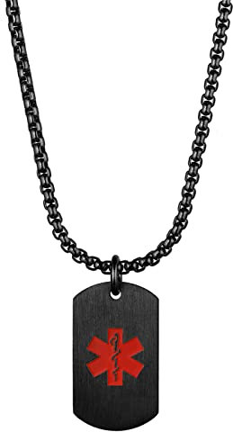 Cupimatch Placa Militar Personalizable Hombre Alerta Médica ID Dog Tag Colgante de Acero Inoxidable Collar SOS de Emergencia,Gratis Grabado