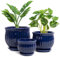 Nattol Ceramic Flower Pots, Ceramic Planters with Drainage Hole and Saucer, Modern Round Ceramic Succulent Plant Pots with Stripe Texture, Small to Medium Sized, Set of 3, Navy Blue