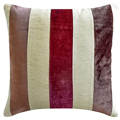 The HomeCentric Dekorativ Beere Kissen Überzüge, 2 Stück, 45x45 cm Samt Kissen, Kissenhülle mit Patchwork, Gestreift Kissen, Modern Kissen Überzüge - Velvet Band Berry