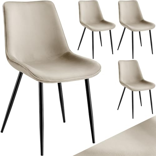 TecTake® Lot de 4 Chaises de Salle à Manger Chaises Rembourrées Chaise Ergonomique Velours Fauteuil Salon Chaise Scandinave Pieds en Metal Noir Chaise Coiffeuse, Chambre, Salon, Bureau, Cabinet