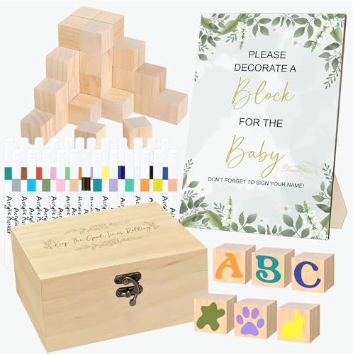 EIGTWEN 78 PCS Fun Baby Shower Games Sign Kit, Baby Blocks for Baby Shower
