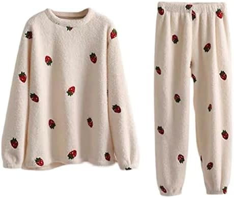 Ensemble de pyjama en polaire pour femme - Kawaii - Fraise - Vêtements de nuit - Pull et pantalon d'hiver - Coquette mignonne et moelleuse, fraise, Medium