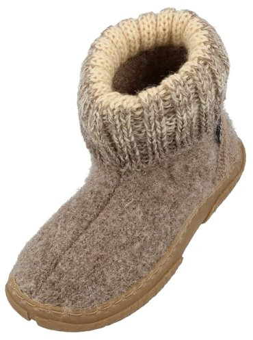 HAFLINGER Fidelius Yuki Kinder Hüttenschuhe aus Wollwalkstoff mit Gummisohle und Kragen Beige (Beige 46), Gr. 25
