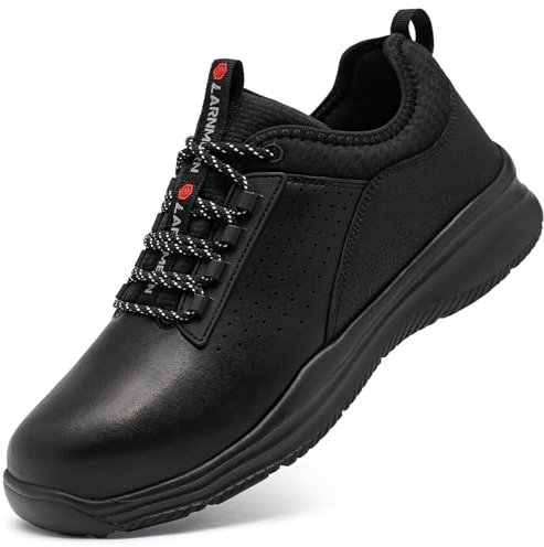 LARNMERN PRO Sicherheitsschuhe Arbeitsschuhe Leder Hoch Leicht Stahlkappe & Trittschutz Rutschhemmend Sicherheits-Schnür-Halbschuhe(LSE31208 Schwarz,43)