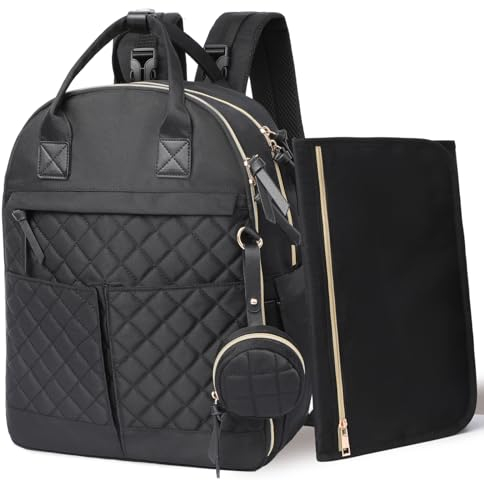 MISS FONG Baby Wickelrucksack Wickeltasche Rucksack, Baby Wickeltasche Groß, mit Faltbarer Wickelunterlage, Schnullerhalter und Kinderwagengurten, Weit öFfnender Babytasche für Mama und Papa, Schwarz