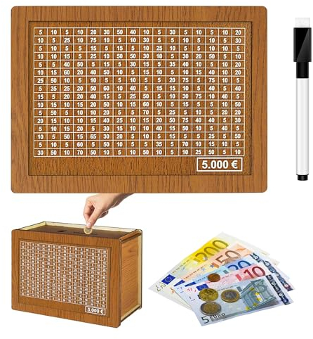 Spardose mit Zähler, Wiederverwendbare 5000 Euro Sparbox mit Zahlen Ankreuzen Spardose Holz, Sparbüchse für Erwachsene Mädchen Jungen Geburtstag Gefälligkeiten