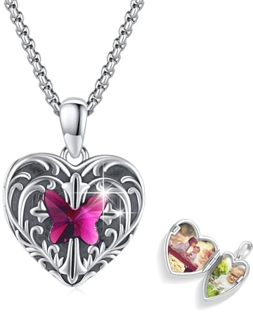 REDSUN Herz Kette 925 Sterling Silber Schmetterling Kette Kristall Herz Urnenkette für AshesAmulett Anhänger Geschenke für Freundin Frau Mutter 2