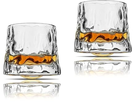 Sthrucrack Whiskygläser, drehbar, Dekompression, altmodisches Set mit 2 Gläsern für Bourbon Scotch Rum (2 Stück, Hammerstruktur, 300 ml)