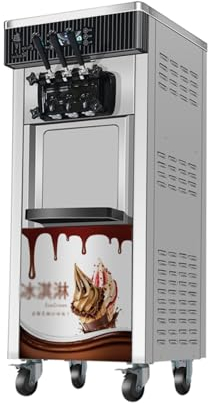 WAOCEO Máquina de Helados Máquina expendedora de Helados, refrigeradores comerciales, móvil, Sabor Tricolor, Conos Dulces, Equipo de congelación Maquina Yogurt Helado