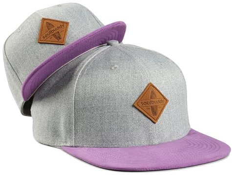 Soulbuddy Cap Herren Cap Kinder – 2er-Set Familien Outfit Set – Vatertagsgeschenk für Papa – Geschenke zum Vatertag – Papa Geschenk – Grau-Lila – One Size und Kids M