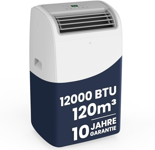Newentor Klimaanlage Mobil 12000 BTU/3,6 kW, Mobile Klimaanlage mit Abluftschlauch, Mobiles Klimagerät für Räume bis 120m³/43㎡, Kühlen/Entfeuchten/Ventilieren mit Fernbedienung, 10 J. Gar.