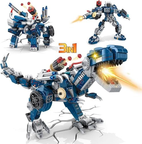 QLT QIAOLETONG Verwandelbarer Dinosaurier-Mech STEM 3 in1 Bauspielzeug Dino Bausteine für Jungen und Mädchen 8-14 Klemmbausteine Ideas Dinosaurier (811PCS)