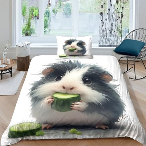 FSYQQASD Kinder Meerschweinchen Bettwäsche 3D Gedruckter Betten Set Haustier Tiers Bettwäsche Set Microfaser Qualität Bettbezug Mit Kissenbezug 2 Teilig Sets Single(135x200cm)
