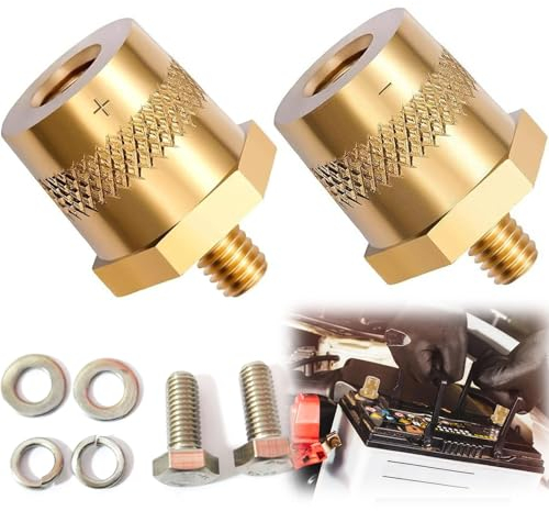 Mikqky Par De Adaptadores De Batería M8, Bornes Bateria Coche M8, Latón Adaptadores De Batería M8, Conectores De Batería De Latón m8,Yates, Camiones (Con Arandela De Tornillo)