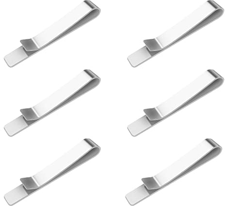 Anseom Lot de 6 pinces à cravate en acier inoxydable pour homme - Pince à cravate classique simple - Argent mat brossé - Pour mariage et affaires, taille unique, Métal non précieux