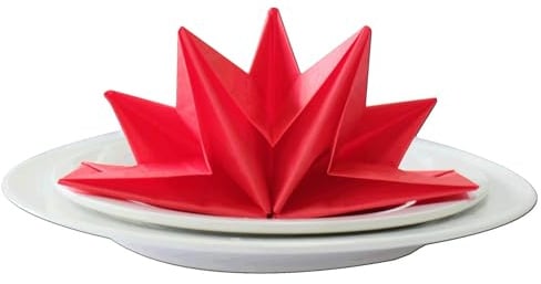12 x Luxus gefaltete rote Servietten. Einweg-Papier-Sternservietten mit Leinen-Feeling, weich, 3-lagig. Für Abendessen, Hochzeit, Tischdekoration im Restaurant, groß, elegant, stilvoll 40 x 60 cm (16
