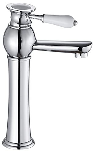 Bathroom Basin Mixer Taps High Rise Basin Tap Traditional Tall Faucet with Ceramic Handle Anti-Drip Classic Brass Taps no Hose Easy to Install Swivel Spout Retro Style Polished Chrome for Countertop