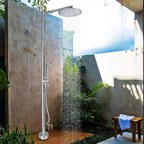 solardusche Garten Gartendusche Mit Verstellbarem Duschkopf Und Ventilsteuerung, Stehendes Außenduschset for Den Poolbereich, Hinterhof, Strand, Pool, Spa, Silber