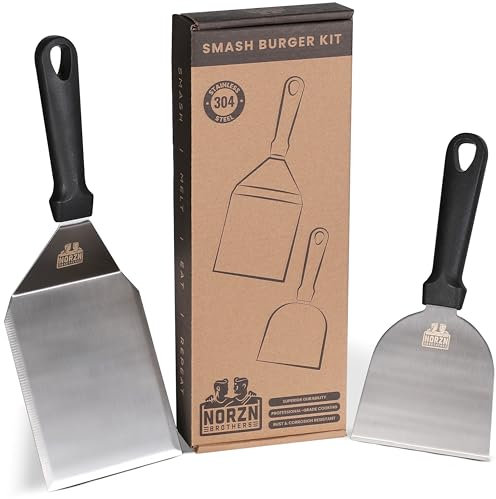 Norzn Brothers® Spatule Plancha – Spatule INOX Plancha, Spatule Smash Burger, Spatule Cuisine INOX, Spatule Barbecue BBQ, Grille, Teppanyaki Grill, Certifié Contact Alimentaire, Garantie 10 Ans