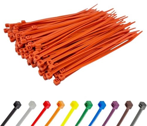 Orange Cable Ties (1000 Pack - 300mm x 4.8mm) Nylon Zip Ties Plastic Tie Wraps for Office Cable Tidy Garden DIY