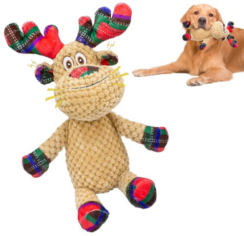 Chongqile Squeaky Weihnachten Rentier Hundespielzeug, interaktive Plüsch Hundespielzeug für kleine und mittlere Hunde, geeignet für die Ausbildung und die Verringerung der Langeweile und Angst.