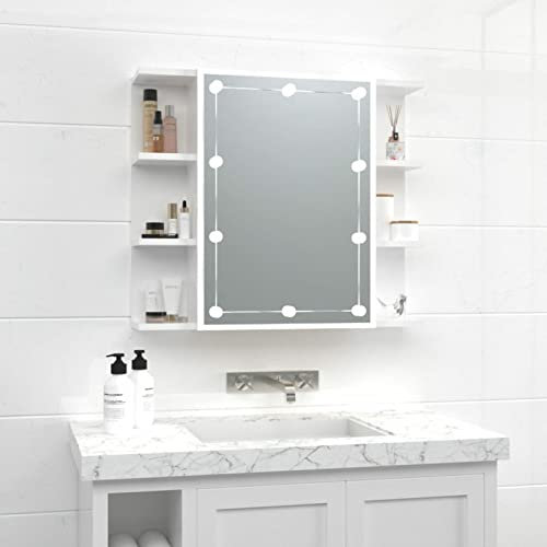 Iiaky Spiegelschrank mit LED Hochglanz-Weiß 70x16,5x60 cm Spiegelschrank Bad Mit Beleuchtung SpiegelschräNke FüRs Bad Badezimmerspiegel Schrank