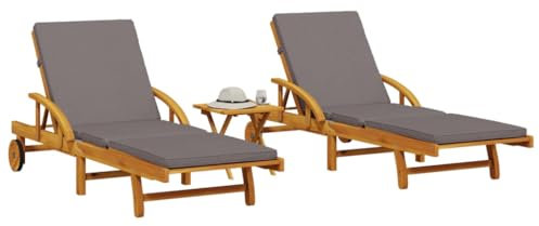 LAPOOH Sonnenliegen 2 STK. mit Tisch Massivholz Akazie, Gartenliege, Liegestuhl, Sonnenstuhl, Sonneninsel Outdoor, Liegen, Gartenmöbel, Bäderliege, Relaxliege - 3206368