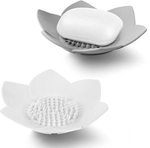 YUXIANLB 2er Set Silikon Seifenschale mit Abfluss Seifenhalter für Dusche/Badezimmer Seifenschale Küchenspüle Lotusförmige Silikon Seifenschale Rutschfester Seifenhalter Blumenförmiger Seifensparer