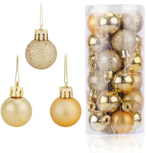 24uds Adornos de Bolas de Navidad, 3 cm de Diámetro Resistente y Duradero Bolas de Navidad de plástico para Colgar para Decorar el Árbol de Navidad Fiestas Bodas (Dorado)