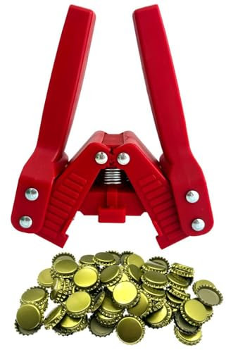 Yooleantu Manual Beer Bottle Capper and caps kit,beer bottle capping sealing tool machine with 150pcs 26 mm crown Beer Bottle Caps,Beer Corking Machine for Home Brewing (Plastic, Red)