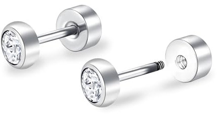 ZDE Titanium Flatback Ohrringe für Frauen Crystal Blue Zirkon Ohrstecker flach zurück Damen Ohrringe hypoallergen Knorpel Flatback Ohrring Tragus Helix Tragus Conch Piercing (Crystal, 4MM)