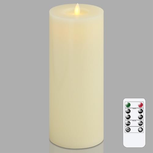 Wroxipel Flammenlose beweglicher Docht Fernbedienung & Timerfunktion 10cm x25cm LED-Kerzen aus echtem Wachs, batteriebetriebenes flackerndes Elfenbein 1er Pack hohe Kerzen