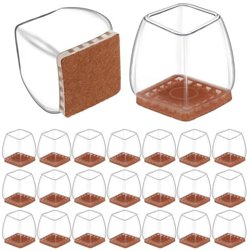 36 Stück Stuhlbeinkappen Eckig Set Transparent Silikon Schutzkappen Bodenschoner für Stühle Schutzkappen für Stuhlbeine mit Filz Klein(20-30mm)