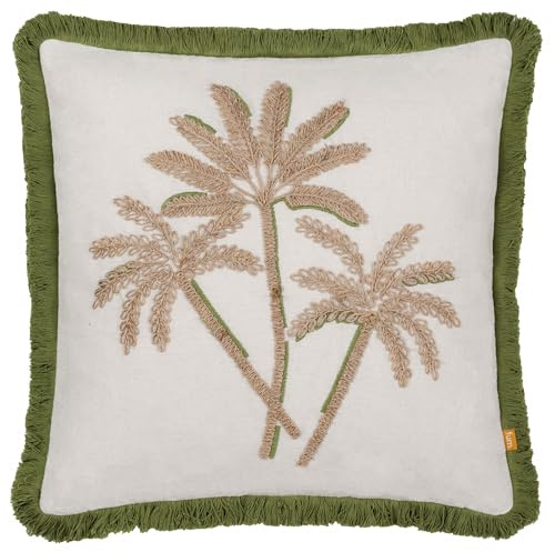 furn. Mit Palmen Besticktes, mit Polyester gefülltes Kissen – Grün – 45 x 45 cm