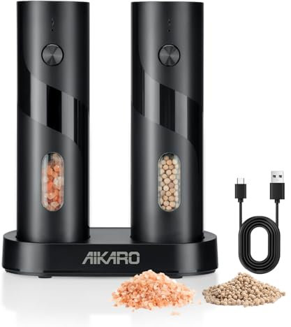 AIKARO - Electric Salt and Pepper Mill Automatic Spice Grinder, Rechargeable (Set)