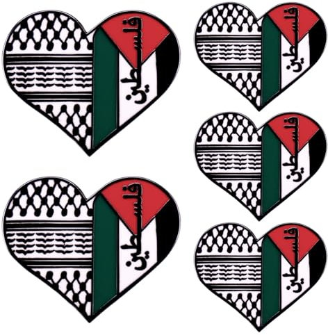 5 Piezas Palestina Pin de la aleación Pin de Bandera Palestina, Insignia de Palestina Libre en Forma de corazón para Mujeres, Hombres de la Solapa de Esmalte Palestina Pin Insignia de Brazalete para