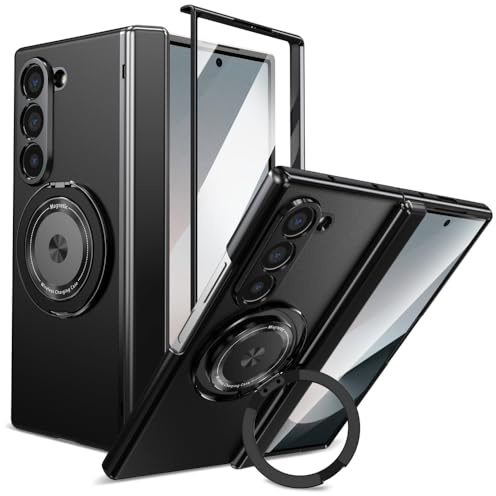 XKchatpt Custodia Magnetica per Samsung Galaxy Z Fold 6, Nero | Pieghevole, Kickstand 360° Rotante, Protezione Cerniera, Protezione Schermo Anteriore